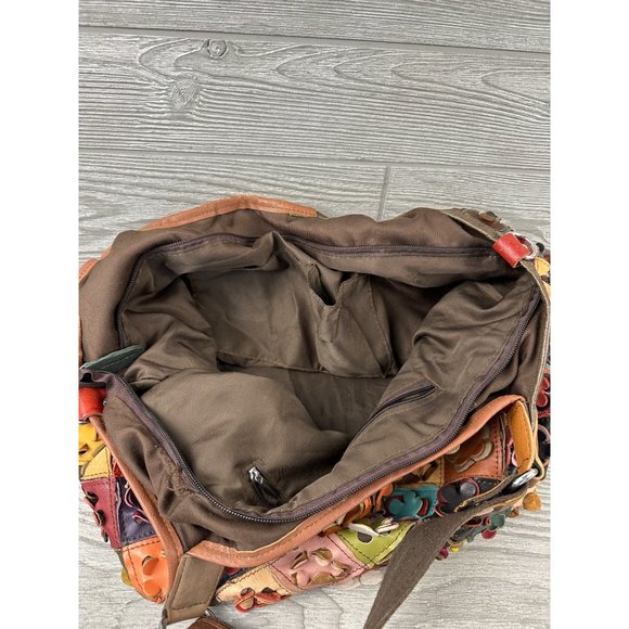 Multi Color Flower Genuine Leather Hobo Handbag Purse - Picture 5 of 9